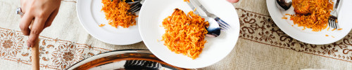 Serving biryani